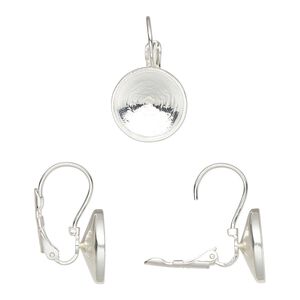 Ear wire leverback 1pkg2 Almost instant jewelry® sterling silver, 25mm / 14mm rivoli glue-in setting, 1 pair