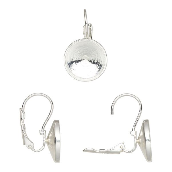 Ear wire leverback 1pkg2 Almost instant jewelry® sterling silver, 25mm / 14mm rivoli glue-in setting, 1 pair image number 0