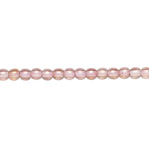 Bead, Czech glass druk, translucent pink luster, 4mm round. Sold per 15-1/2" to 16" strand.