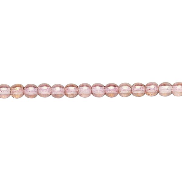 Bead, Czech glass druk, translucent pink luster, 4mm round. Sold per 15-1/2" to 16" strand. image number 0