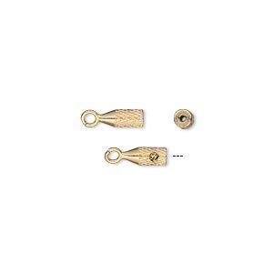 Crimp, Screw-Tite Crimps™, gold-plated brass, 8x3mm textured cone, for wire up to 0.024 inches. Sold per pkg of 10.