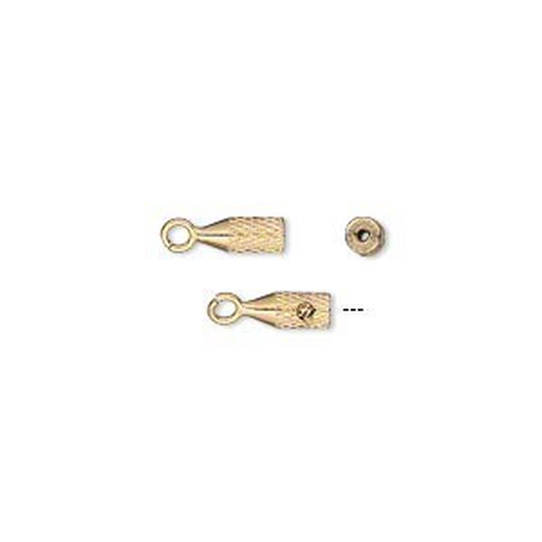 Crimp, Screw-Tite Crimps™, gold-plated brass, 8x3mm textured cone, for wire up to 0.024 inches. Sold per pkg of 10. image number 0
