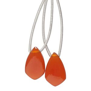 Carnelian 1pkg2, hand-cut top-drilled puffed kite bead 17x10mm