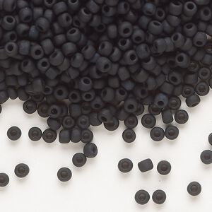 Seed bead, Dyna-Mites™, glass, opaque matte black, #8 round. Sold per 40-gram pkg.