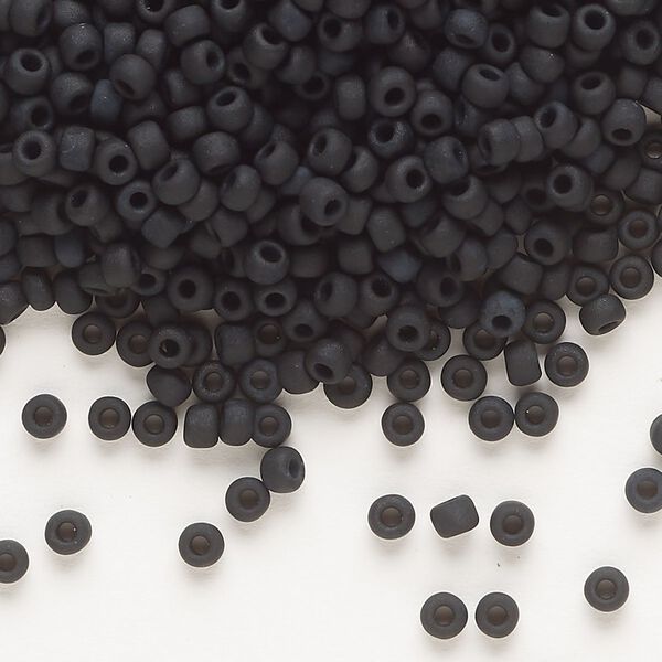 Seed bead, Dyna-Mites™, glass, opaque matte black, #8 round. Sold per 40-gram pkg. image number 0