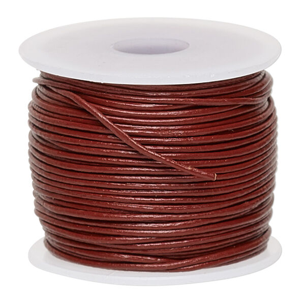 Cord, leather (dyed), rose, 0.5-0.8mm round. Sold per 25-yard spool. image number 0