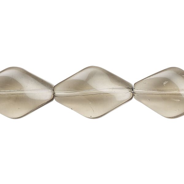 Bead, glass, translucent grey, 19x12mm-19x13mm twisted diamond. Sold per 14-inch strand, approximately 15 beads. image number 0
