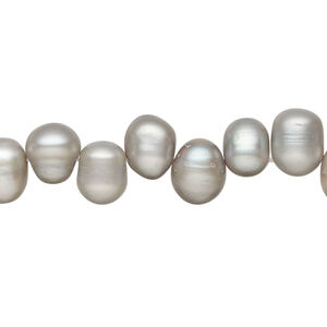 Freshwater pearl 1pkg1, top-drilled rice, 15 inch grey 8x7mm-12x8mm cultured