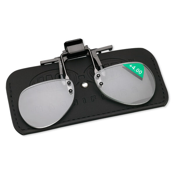 Magnifier, MagniClips®, acrylic and vinyl, black and clear, +4 magnification clip-on style lenses. Sold individually. image number 0