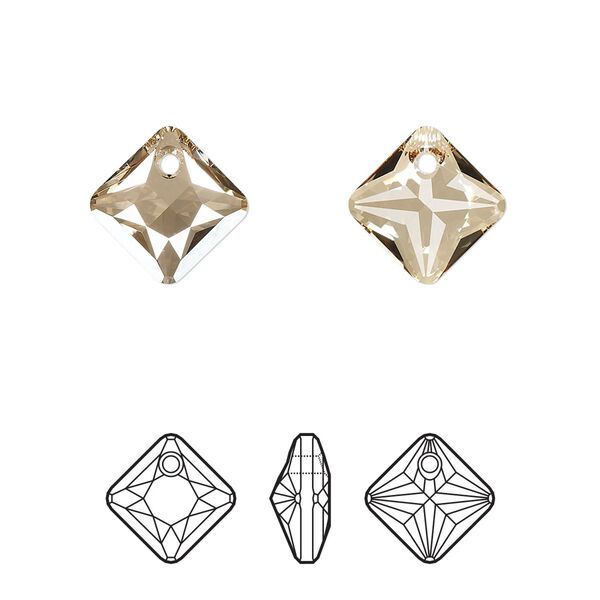 Drop 2pk crystal golden shadow, Crystal Passions® 11.5mm pendant princess cut 6431 image number 0