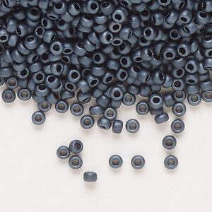 Seed bead, Miyuki, glass, pkg/25g, #11 rocaille, opaque matte gunmetal, (RR-2001).