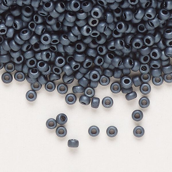 Seed bead, Miyuki, glass, pkg/25g, #11 rocaille, opaque matte gunmetal, (RR-2001). image number 0