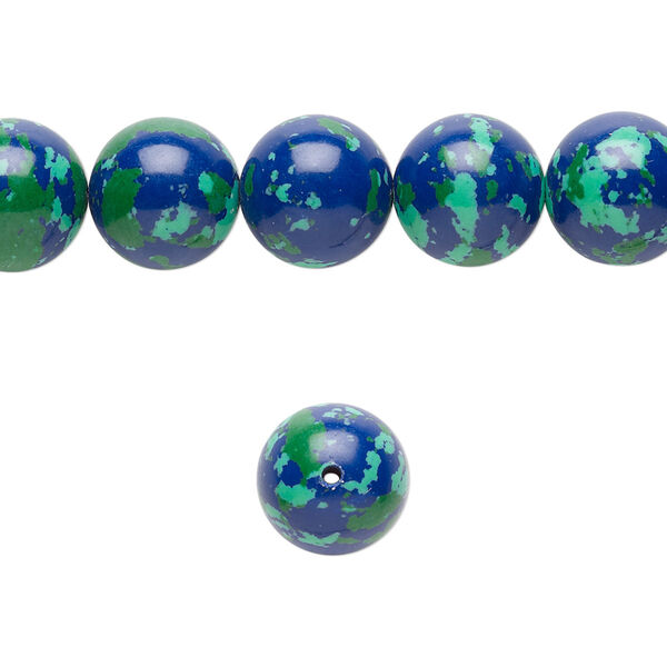 Bead, resin, dark blue / green / turquoise blue, 10mm round. Sold per 15-1/2" to 16" strand. image number 0