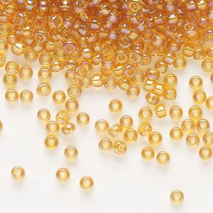 Seed bead, Preciosa Ornela Czech glass, pkg/500g, #8 rocaille, translucent rainbow topaz, (11050).