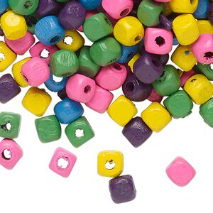 Bead mix, painted Korean boxwood, mixed colors, 5mm cube. Sold per 50-gram pkg, approximately 750 beads.