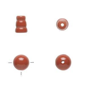 Red jasper 2pkg2, T-drilled round / cone bead natural 8mm / 8x5mm-9x6mm