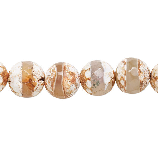 Bead, agate (dyed / heated), brown / white / grey, 10mm faceted round, B- grade, Mohs hardness 6-1/2 to 7. Sold per 8-inch strand, approximately 20 beads. image number 0