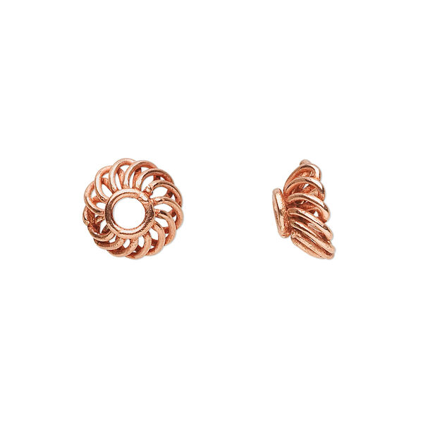 Bead cap, copper, 10x5mm open loop round, fits 8-12mm bead. Sold per pkg of 12. image number 0