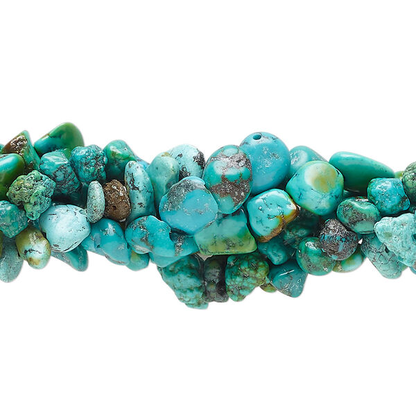 Bead mix, turquoise and magnesite (dyed / waxed), blue, small to large chip and pebble, Mohs hardness 5 to 6. Sold per (5) 15-1/2" to 16" strands. image number 0