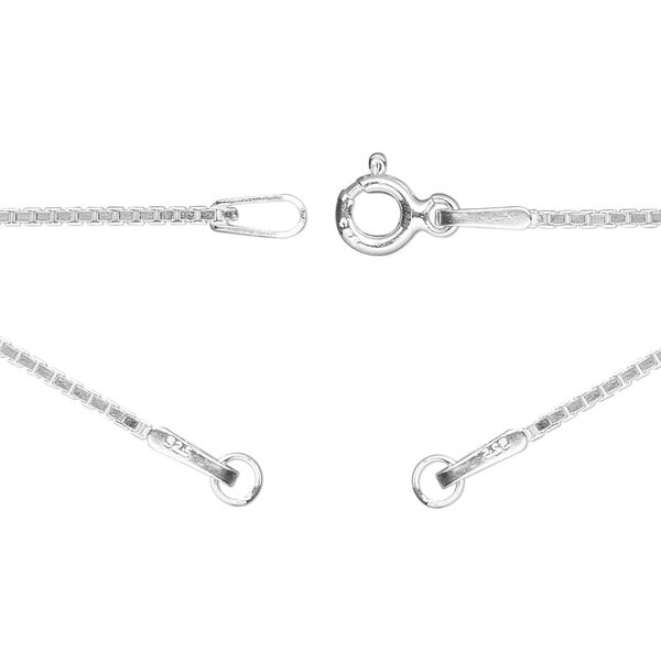 Necklace, Gossamer™, sterling silver,1.1mm square box, 18-3/4 inches in (2) 9" segments with (2) 3.5mm 23ga soldered jump rings and springring clasp. Sold individually. image number 0