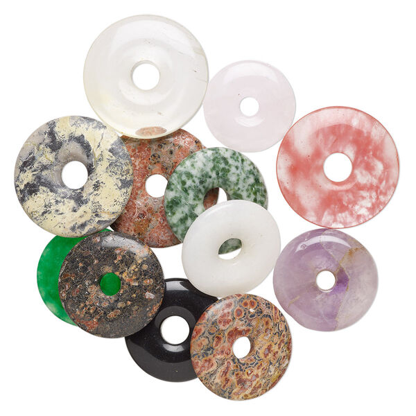 Multi-gemstone / glass 1pkg12, donut focal mix 25-35mm image number 0