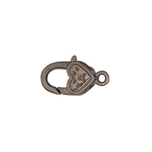 Clasp lobster claw 1pkg8 gunmetal-plated "pewter" (zinc alloy), 17x10mm double-sided, 1-strand