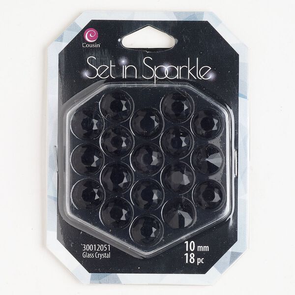 Chaton 1pkg18 jet, glass rhinestone 9.9-10.2mm (SS45) rose round. image number 0