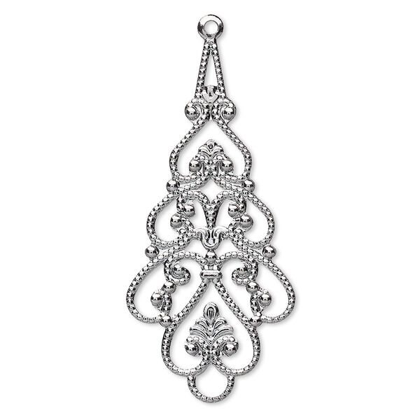 Focal, gunmetal-plated brass, 38x18mm filigree teardrop. Sold per pkg of 10. image number 0