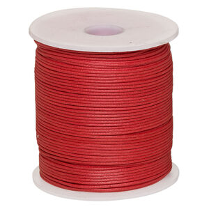 Cord, waxed cotton, red, 1mm, 20-pound test. Sold per 100-meter spool.