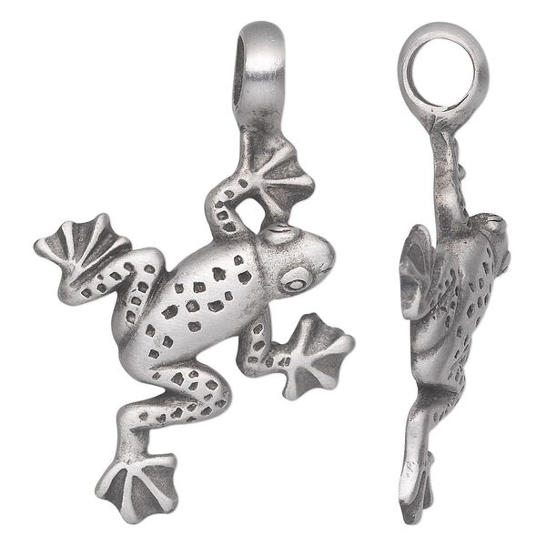 Pendant, antiqued pewter (tin-based alloy), 53x35mm single-sided frog. Sold individually. image number 0