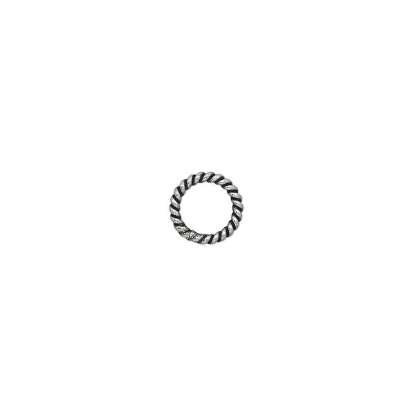 Jump ring, antique silver-plated copper, 8mm soldered twisted round, 5.4mm inside diameter, 16 gauge. Sold per pkg of 60. image number 0