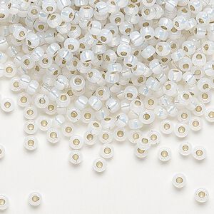 Seed bead, Miyuki, glass, pkg/50g, #8 rocaille, translucent silver-lined opal (RR-551).