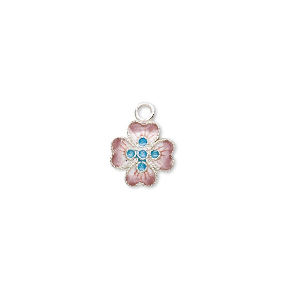 Drop, sterling silver with cloisonné, brown, 10x10mm flower. Sold individually. image number 0