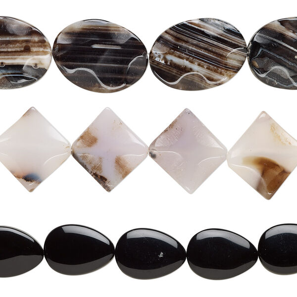Bead mix, black agate (dyed), 25x18mm-36x26mm mixed shapes with 0.4-1.4mm hole, C grade, Mohs hardness 6-1/2 to 7. Sold per pkg of (3) 15-inch strands. image number 0