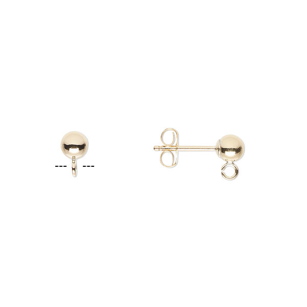 Earstud, 14Kt gold-filled, 4mm ball with open loop. Sold per pkg of 5 pairs. image number 0