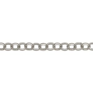 Chain 1pkg1 imitation rhodium-plated rolo, 5mm, brass 50 foot unfinished