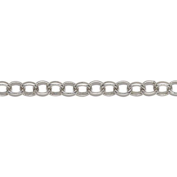 Chain, imitation rhodium-plated brass, 5mm rolo. Sold per 50-foot spool. image number 0