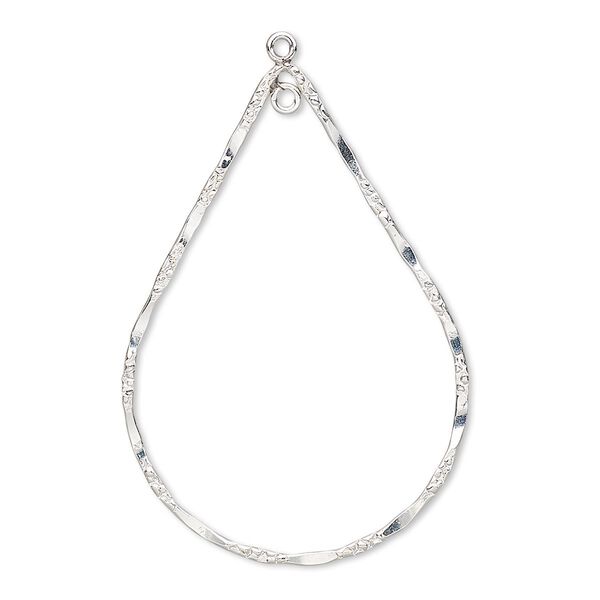 Focal, sterling silver-filled, 41x29mm double-sided hammered and textured open teardrop with loop. Sold individually. image number 0