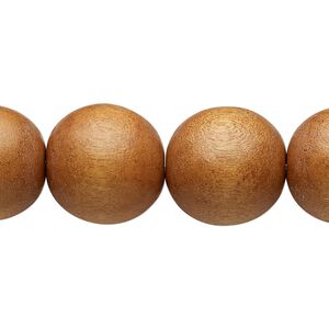 Bead, Taiwanese cheesewood (dyed / waxed), light brown, 15-16mm round. Sold per 15-1/2" to 16" strand.