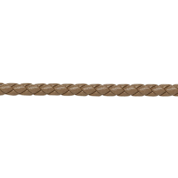 Bolo cord, leatherette, matte tan, 3mm braided round. Sold per 5-yard section. image number 0