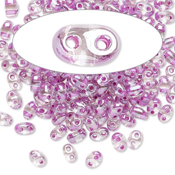 Seed bead, Preciosa Twin™ Czech glass, pkg/10g, 5x2.5mm oval, transparent violet terra color-lined clear, (38628). image number 0