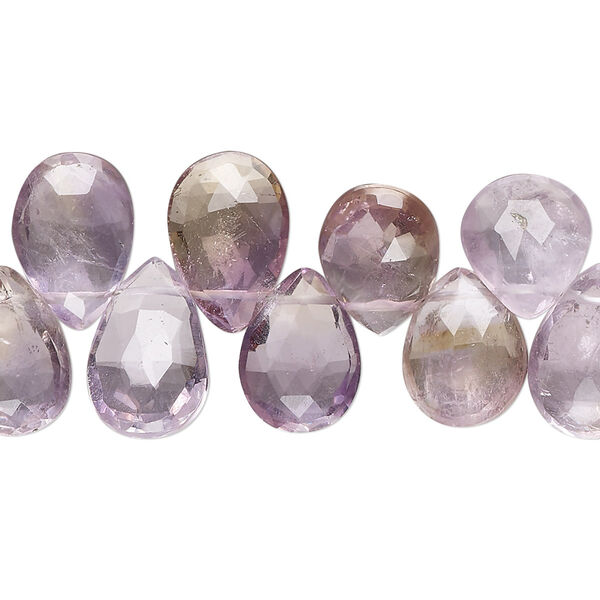 Bead, amethyst and citrine (natural / heated), 12x9mm-14x10mm hand-cut top-drilled faceted puffed teardrop, B grade, Mohs hardness 7. Sold per 8-inch strand. image number 0