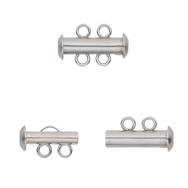 Clasp, 2-strand slide lock, stainless steel, 16.5x6mm tube. Sold per pkg of 10. image number 0