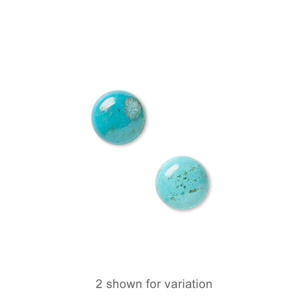 Cabochon, turquoise (dyed / stabilized), blue, 8mm calibrated round, C grade, Mohs hardness 5 to 6. Sold per pkg of 4. image number 0
