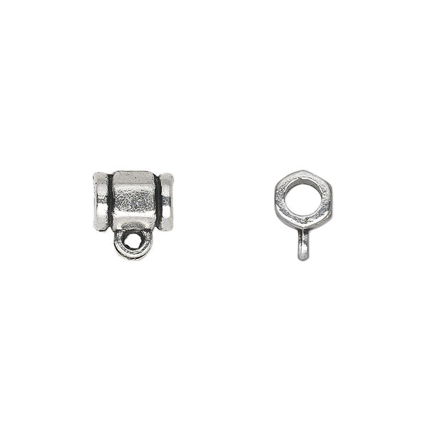 Bead, antique silver-plated "pewter" (zinc-based alloy), 8x6mm tube with loop. Sold per pkg of 20. image number 0