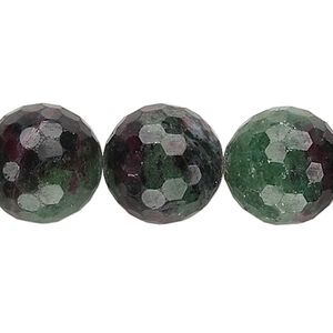 Ruby in zoisite 1pkg1, faceted round bead natural 15 inch 15-16mm
