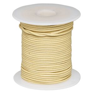 Cord, leather (dyed), cream, 1-1.2mm round. Sold per 25-yard spool.
