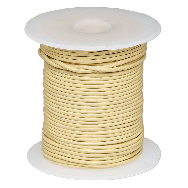 Cord, leather (dyed), cream, 1-1.2mm round. Sold per 25-yard spool. image number 0