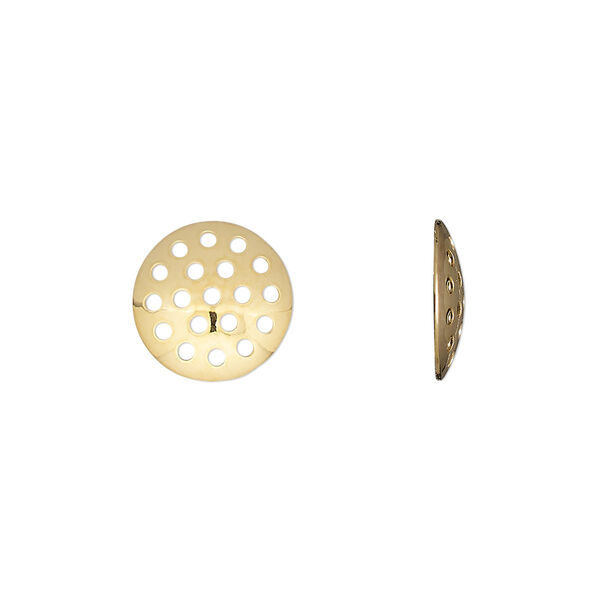 Component, gold-plated brass, 12mm perforated disc. Sold per pkg of 20. image number 0