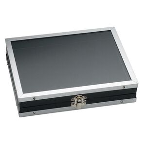 Display case, aluminum / acrylic / glass, black, 8 x 6-1/4 x 1-3/4 inches. Sold individually.